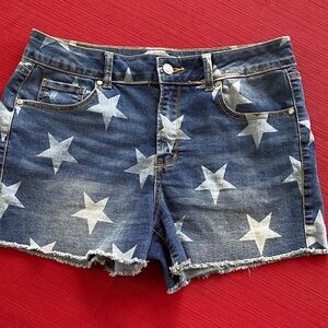 Altar'd State Blue Star-Print Jean Shorts